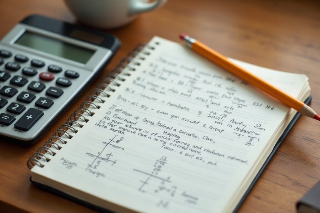 Notebook with math practice and a calculator for the HESI A2 math section