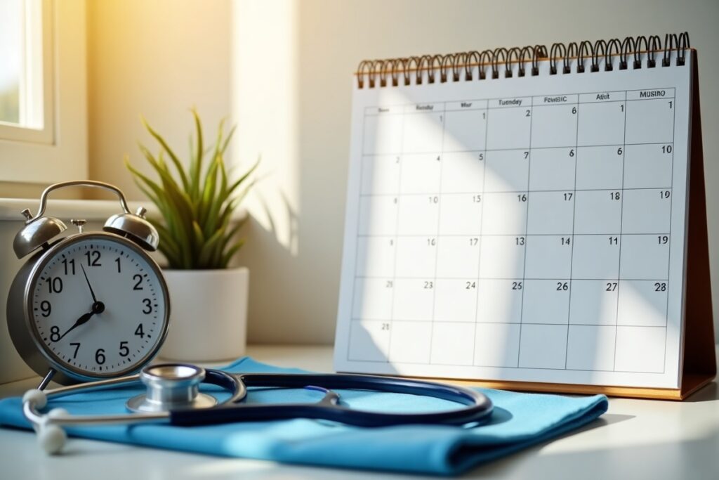 Calendar and scrubs representing the length of CNA training