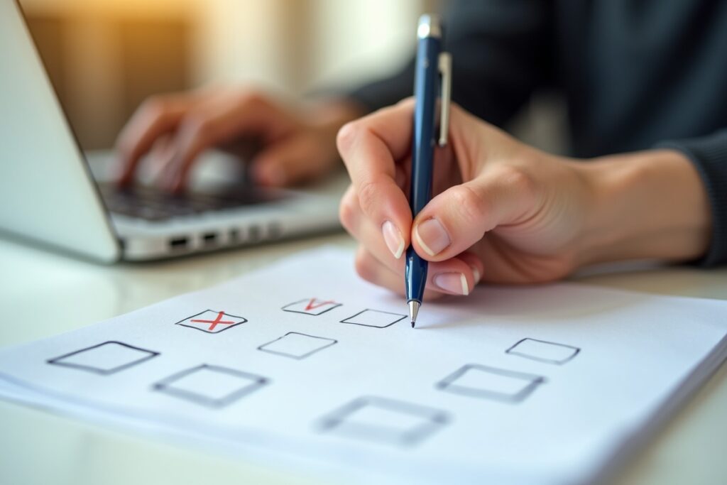 Hand marking multiple items on a checklist, select-all-that-apply strategy