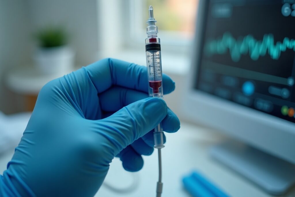 Arterial blood gas syringe and monitor for acid base interpretation