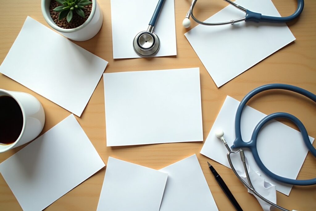 Index cards arranged in a bowtie pattern representing NCLEX bowtie items