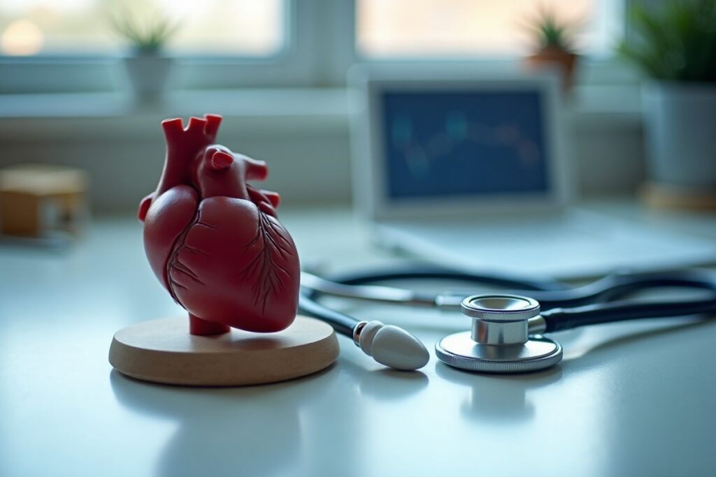 Heart model and stethoscope representing cardiac medications for the NCLEX