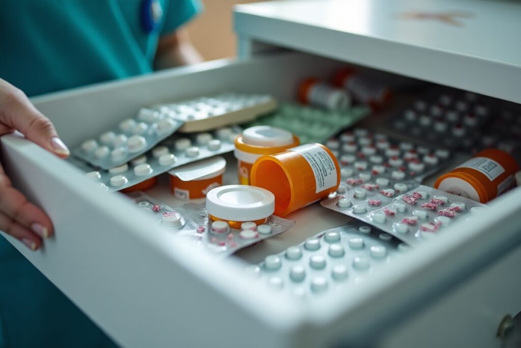 Organized medication supplies for nursing pharmacology study