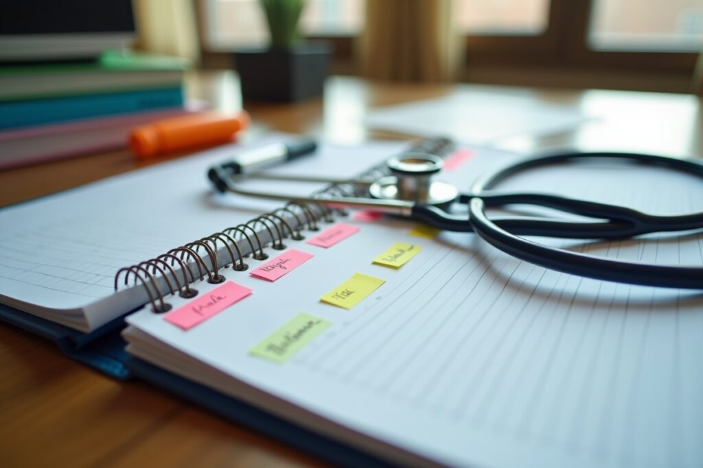 Tabbed binder organizing the NCLEX-RN test plan categories