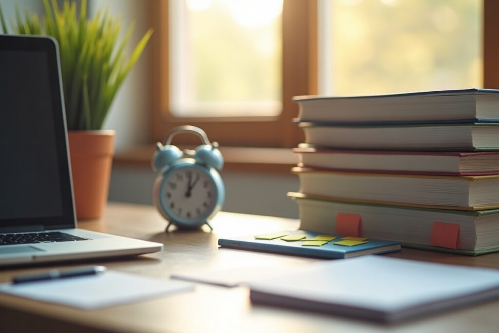 Organized study station for the TEAS 7 entrance exam